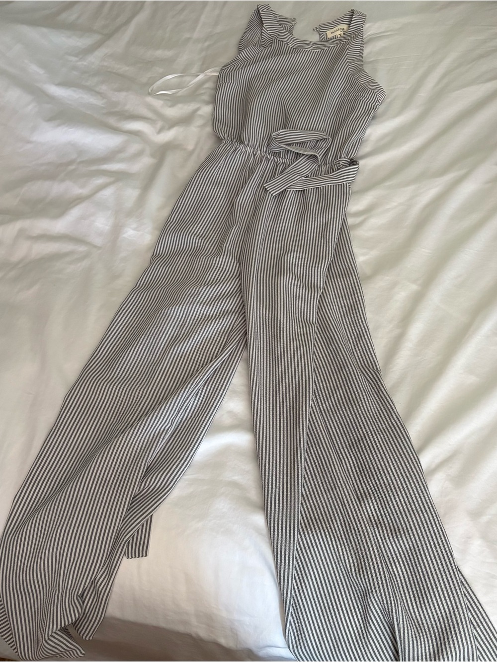 Monteau Black and White Striped Sleeveless Wide-Leg Jumpsuit
